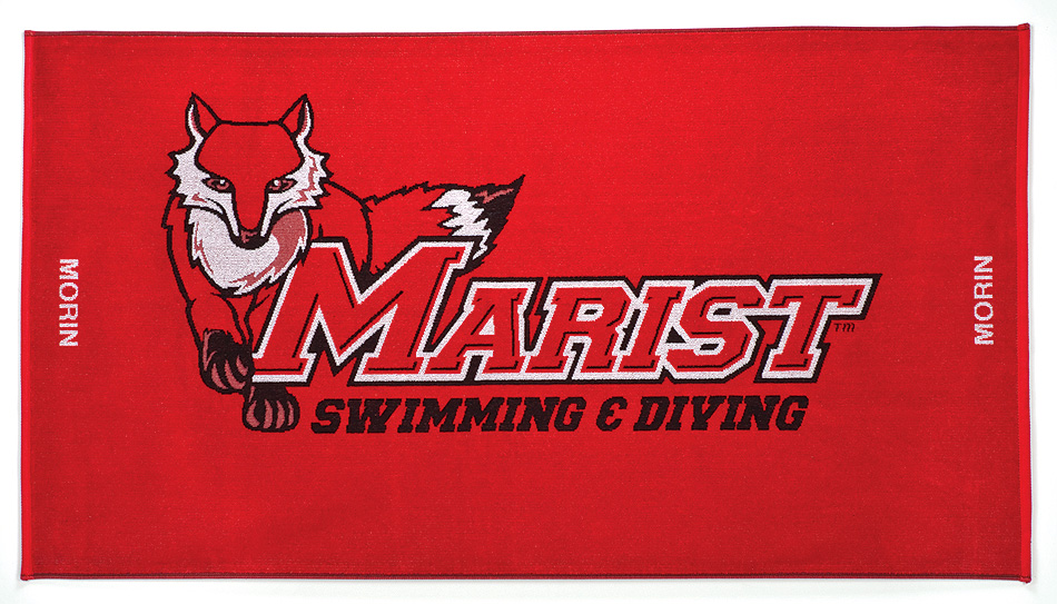 Marist College logo custom printed on red towel