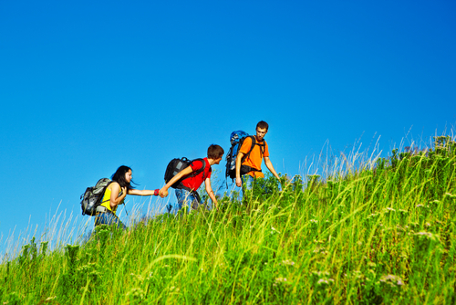 high school students hiking 