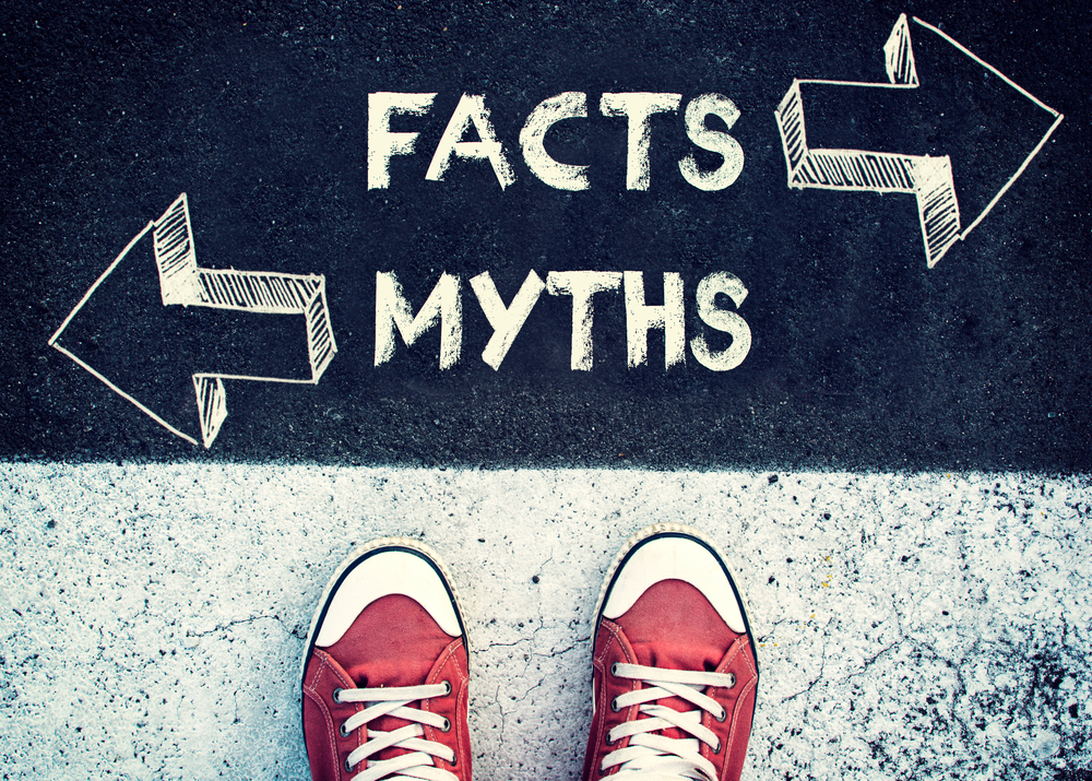 Student standing above the sign Facts and myths